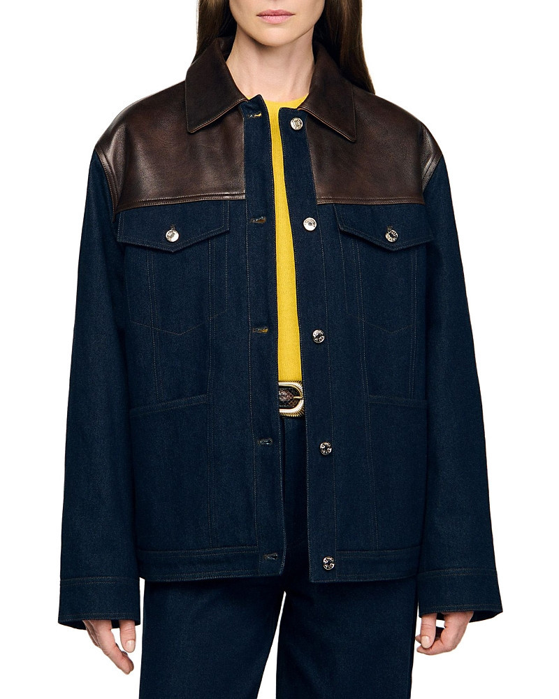 Sandro Raphael Denim Leather Trim Jacket | Bloomingdale's (US)