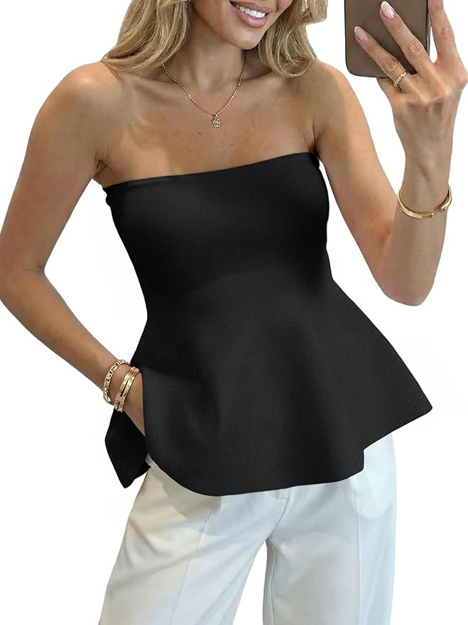 Saodimallsu Womens Peplum Tube Tops Sleeveless Strapless Bandeau Tank Top 2026 Summer Cute Ruffle... | Amazon (US)