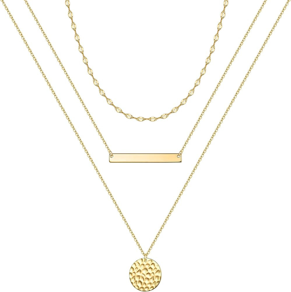 IEFSHINY Gold Layered Chain Necklaces for Women, 14K Gold Plated Butterfly Bar Coin Pendant Neckl... | Amazon (US)