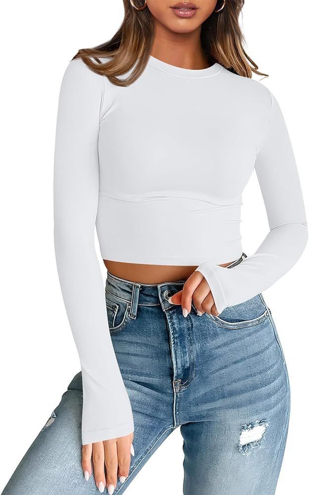 Trendy Queen Womens Long Sleeve Crop Tops Basic Slim Fitted Shirts Casual Fashion 2024 Y2k Tops T... | Amazon (US)