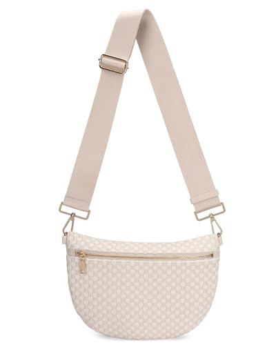 WOOMADA Checkered PU Bum Bag Sling Purse with Adjustable Strap for Travel(Ivory White Check) | Amazon (US)
