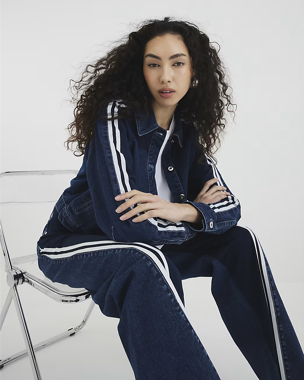 Blue Denim Striped Jacket | River Island UK & IE