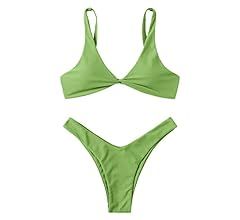 Verdusa Women's Twist Front High Cut Thong Two Piece Bikini Set Swimsuit | Amazon (US)