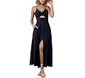BTFBM Women 2024 Summer Spaghetti Strap Dress Sleeveless V Neck Cutout Slit Casual Beach Party Ma... | Amazon (US)