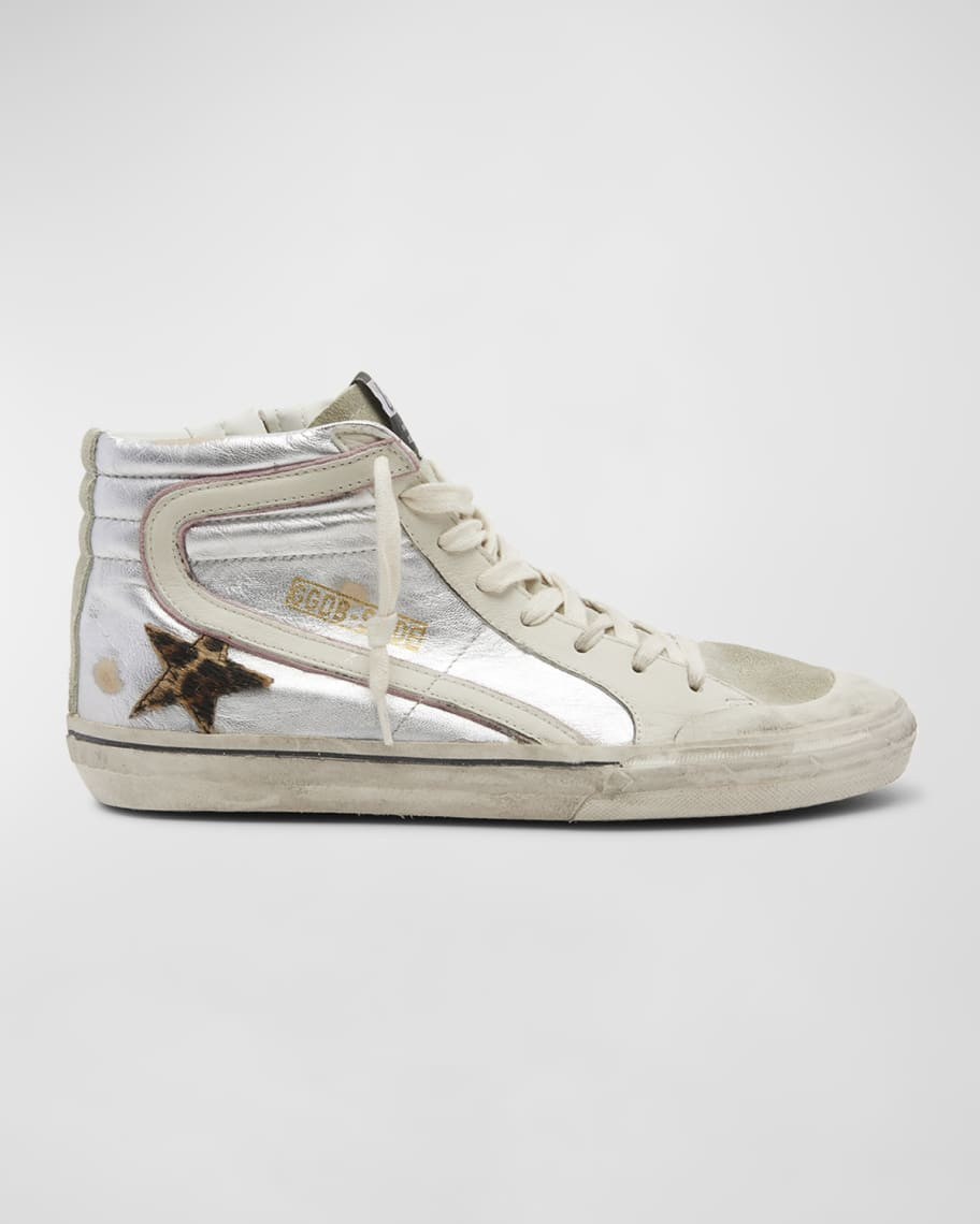 Golden Goose Slide Mid-Top Metallic Leather Sneakers | Neiman Marcus