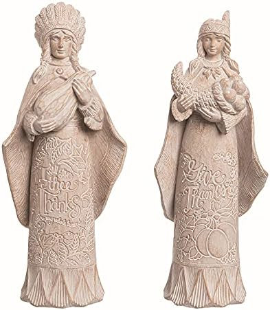 One Holiday Way Set of 2 8.5-Inch Elegant White Washed Beige Carved Wood-Look Indian Couple Figurine | Amazon (US)