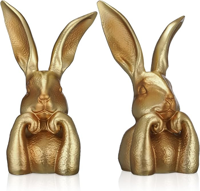 Spring Rabbits Easter Decoration 8 Inch Vintage Gold Resin Bunny Statue Large Rabbit Figurines Ea... | Amazon (US)