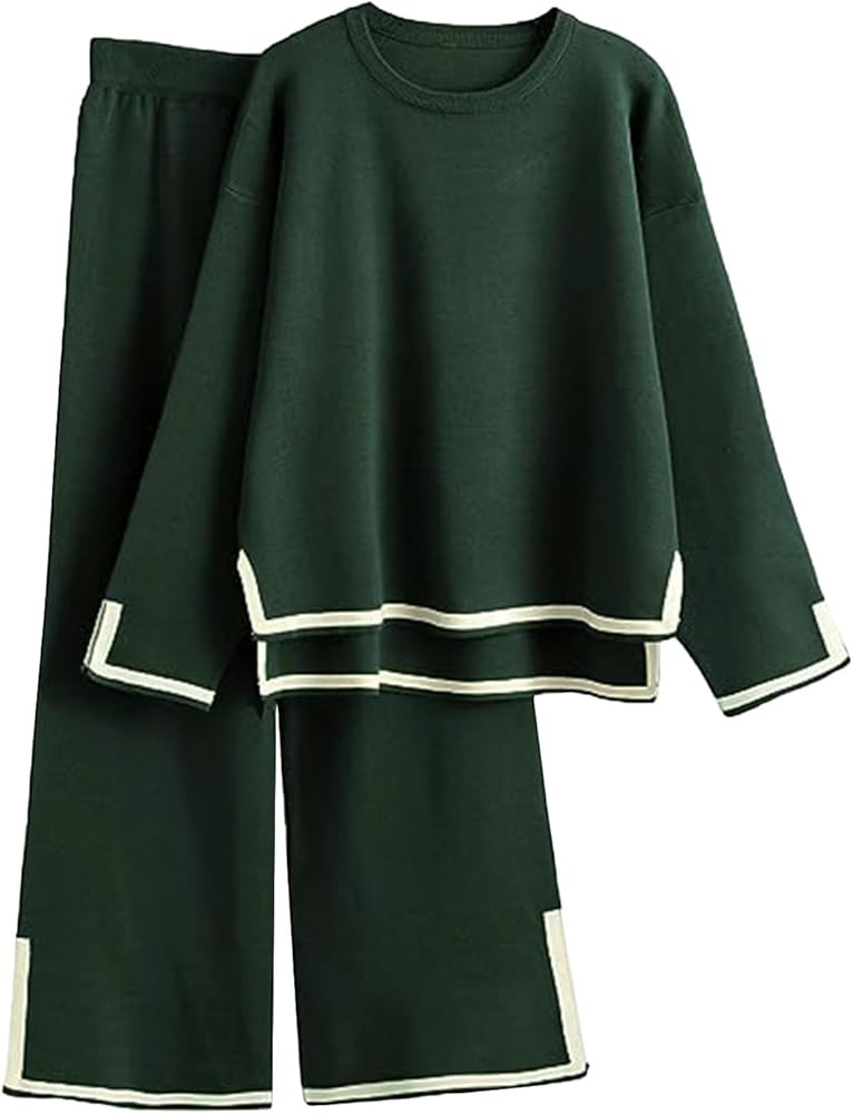 Lviefent Womens Sweater Sets Long Sleeve Knit Pullover Tops Wide Leg Pants 2 Piece Lounge Set Out... | Amazon (US)