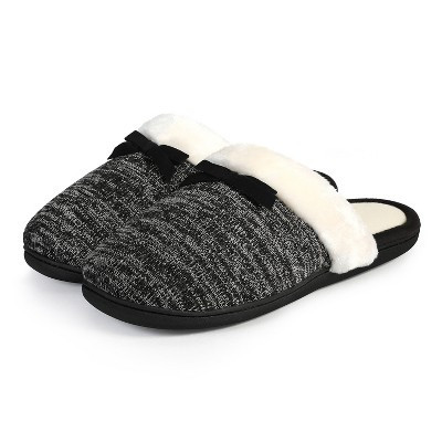 Roxoni Women's Cozy Memory Foam Slippers – Fuzzy Warm Faux Fur with Anti-Skid Rubber Sole & Trendy Bow Design – Slate Grey 10 | Target