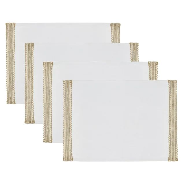 My Texas House Declan Cotton Jute Trim 14" x 20" Placemats, 4 Pack, Natural/White | Walmart (US)