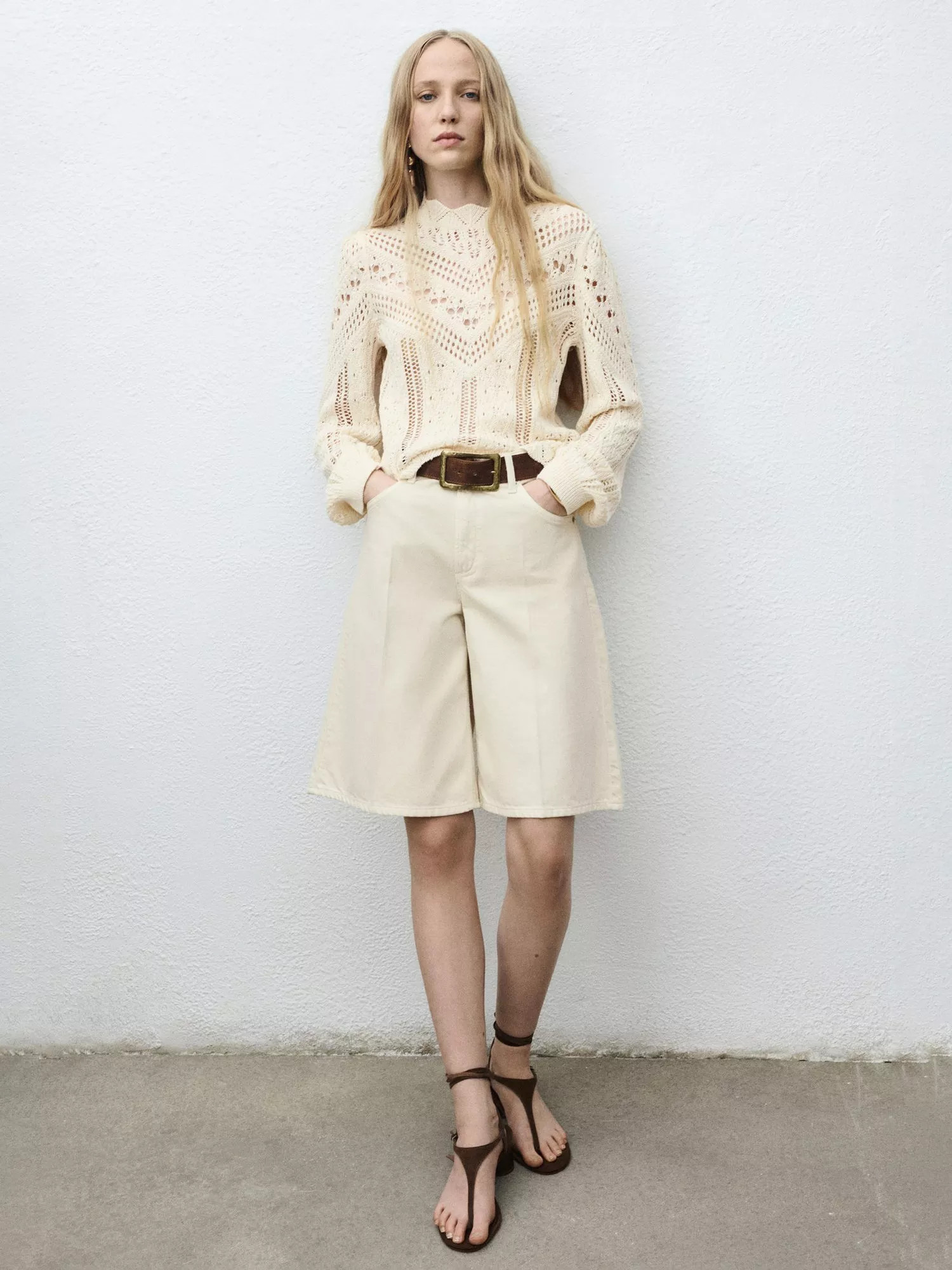 Mango Espina Open Knit Jumper, Natural White | John Lewis (UK)