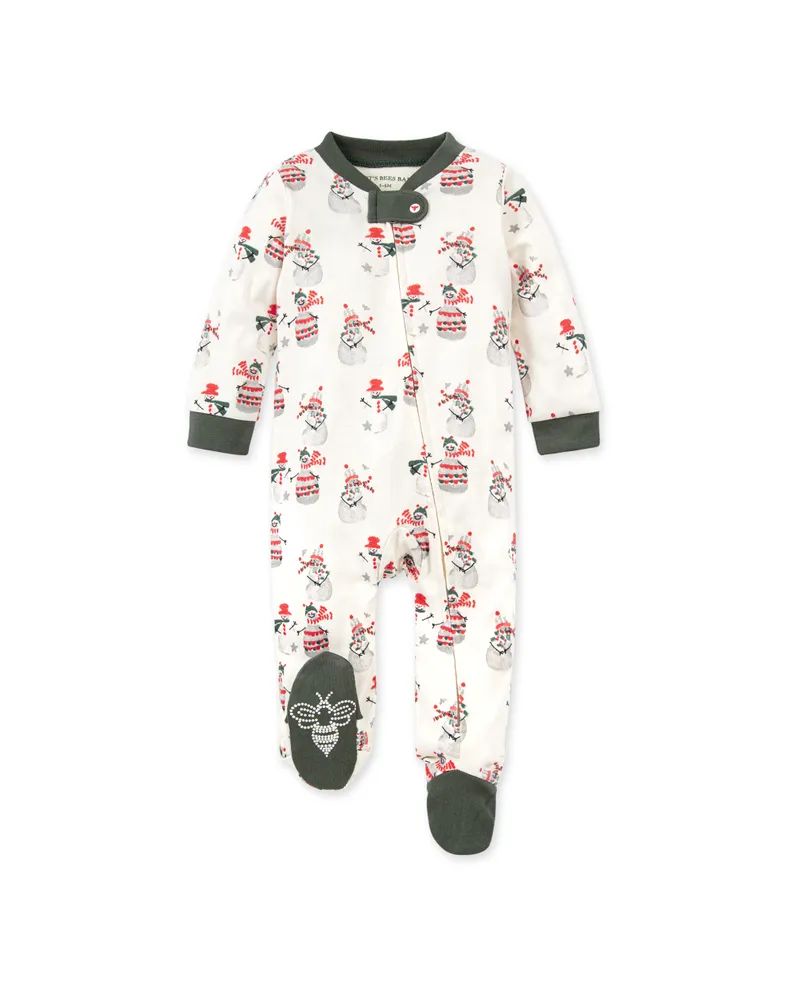 Smiling Snowman Organic Baby Loose Fit Footed Holiday Pajamas | Burts Bees Baby
