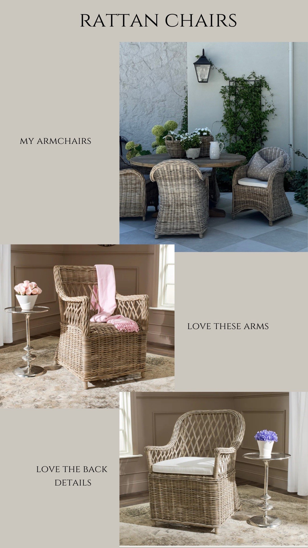 I love the cottage feel of rattan chairs!  Mine aren’t outdoor rated but I have had them for almost 3 years.  I cover them in winter and they have grayed.  They would also be great in a sunroom or as a dining chair!  

#LTKHome #LTKFamily #LTKSaleAlert