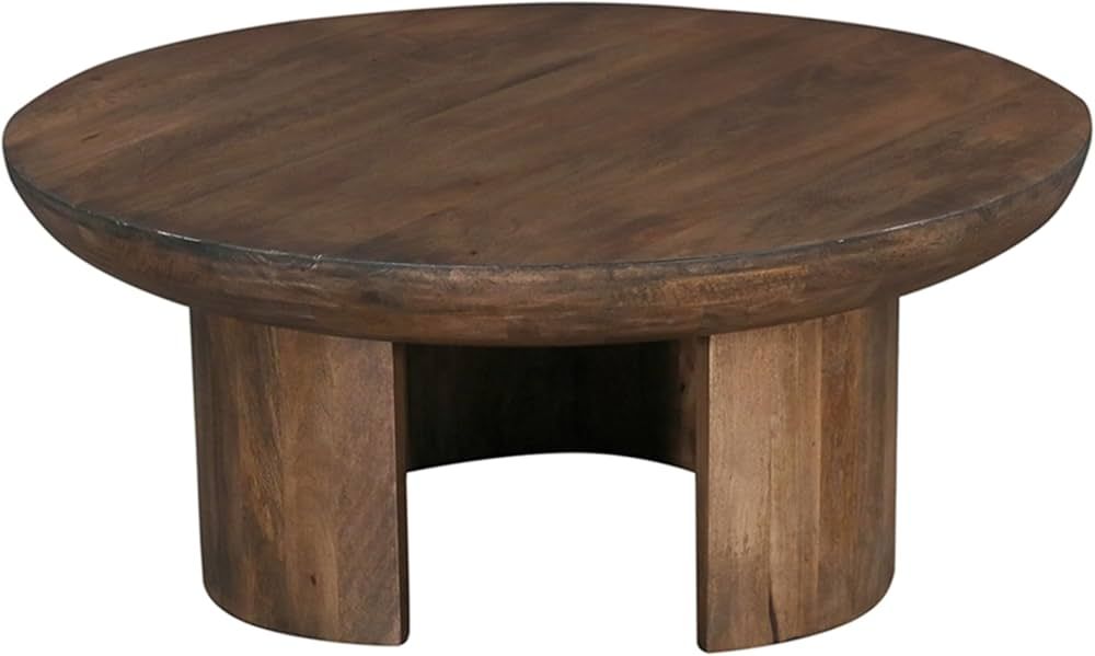 The Urban Port 35 Inch Coffee Table, Handcrafted Round Mango Wood Top, Modern Curved Tripod Legs,... | Amazon (US)