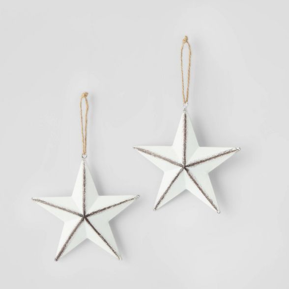 2ct 5in White Antiqued Faceted Metal Star Christmas Ornament Set - Wondershop™ | Target