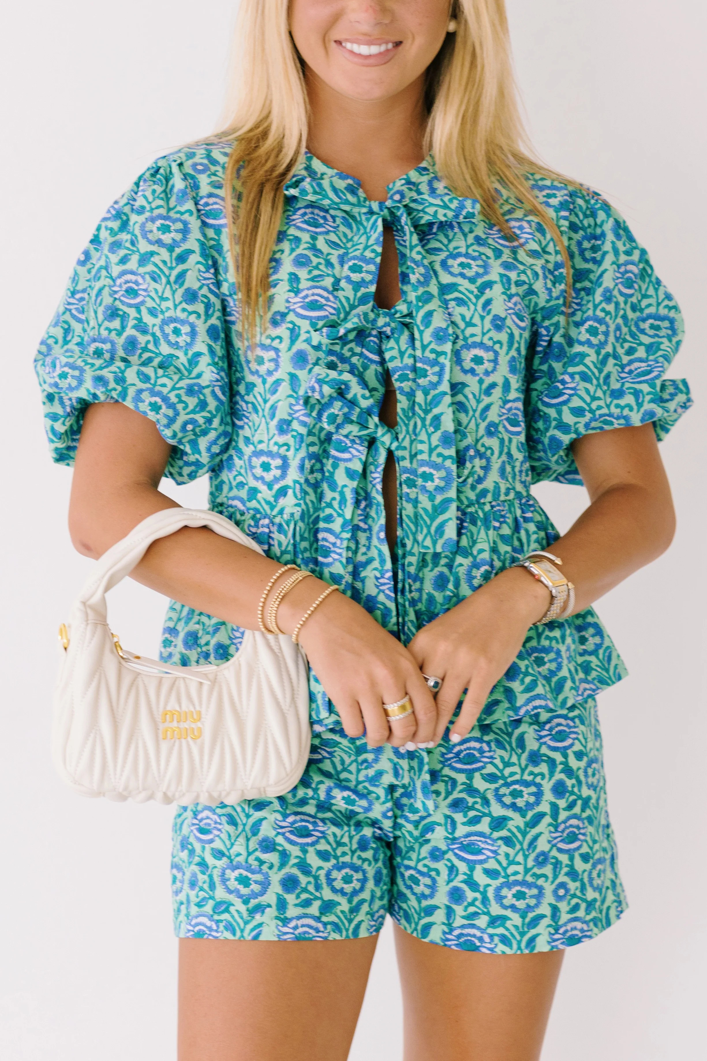 Sandi Tie Front and Shorts Set - Green/Blue | Fancyd Boutiqe