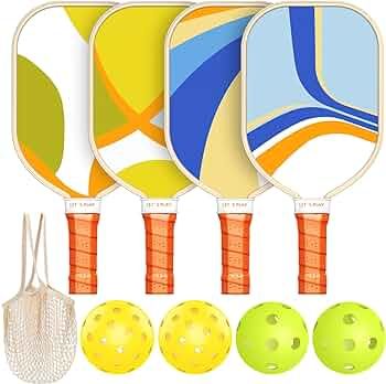 Pickleball Paddles Set of 4, Premium Wood with 4 Indoor & Outdoor Pickleball Balls and 1 Carry Ba... | Amazon (US)