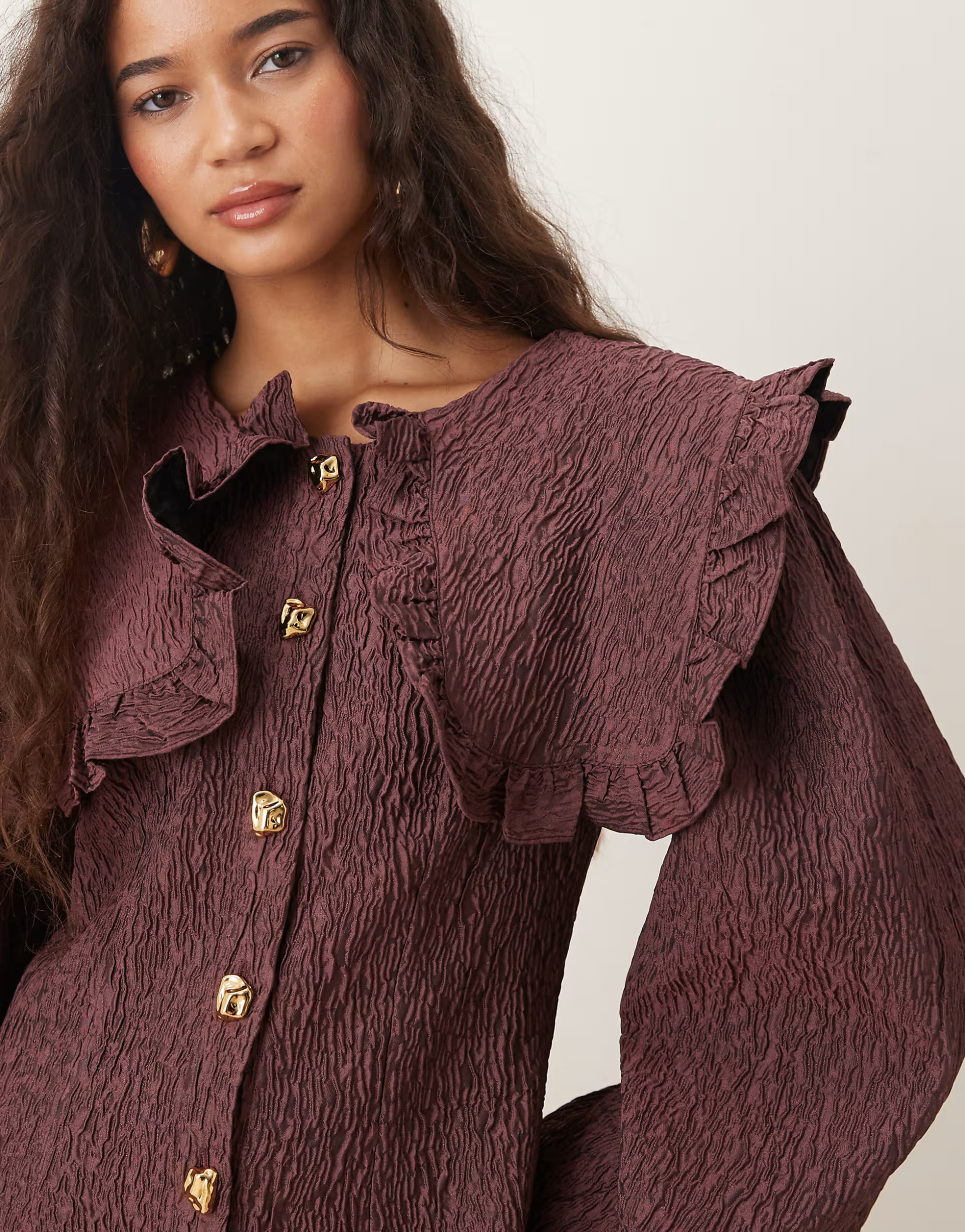 Ghospell oversized collar mini dress in brown | ASOS (Global)