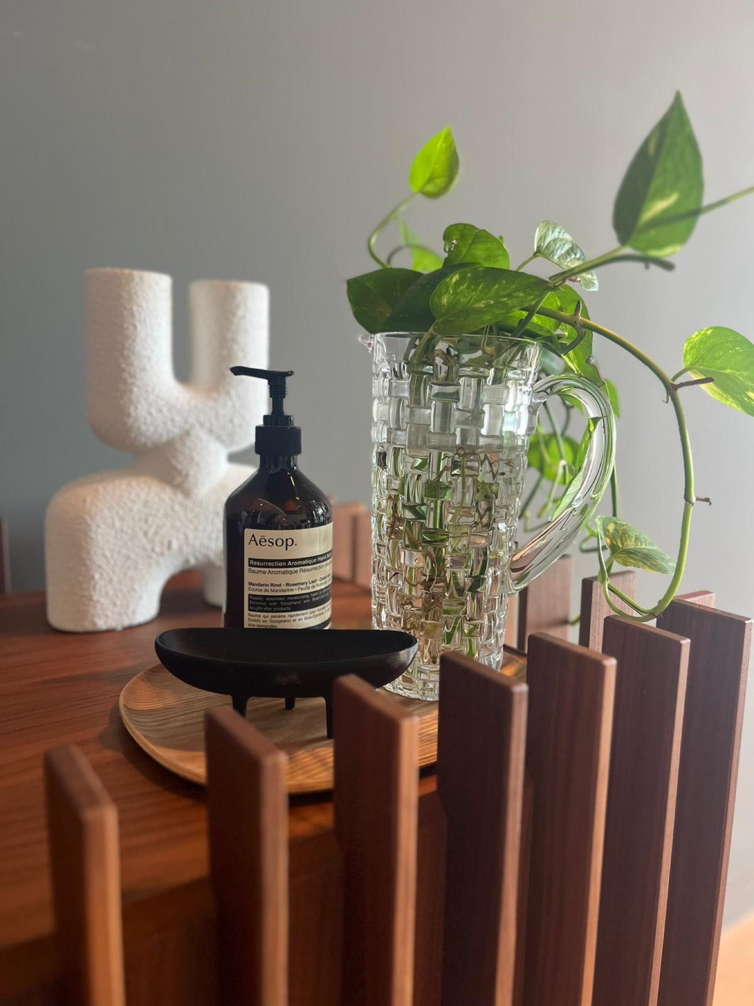 Home decor details, Aesop, glass pitcher vase, cobra vase , white vase, wood tray, home design, living room decor 

#LTKGiftGuide #LTKstyletip #LTKhome