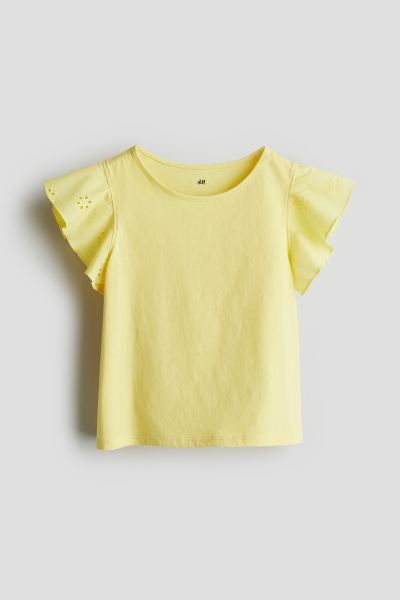 Jersey Top with Eyelet Embroidery - Yellow - Kids | H&M US | H&M (US + CA)