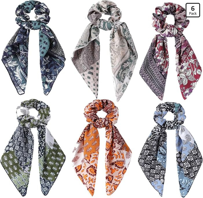 Hair Scrunchie Scarf,6PCS Paisley Bow Scrunchies     Scarf Hair Ties,Hair Scrunchies with Tails,B... | Amazon (US)