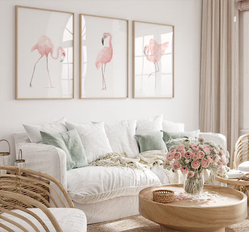 Flamingo Print, Set of 3 Flamingo Blush Pink Decor, Nursery Poster Minimalist Wall Decor, Modern ... | Etsy (US)