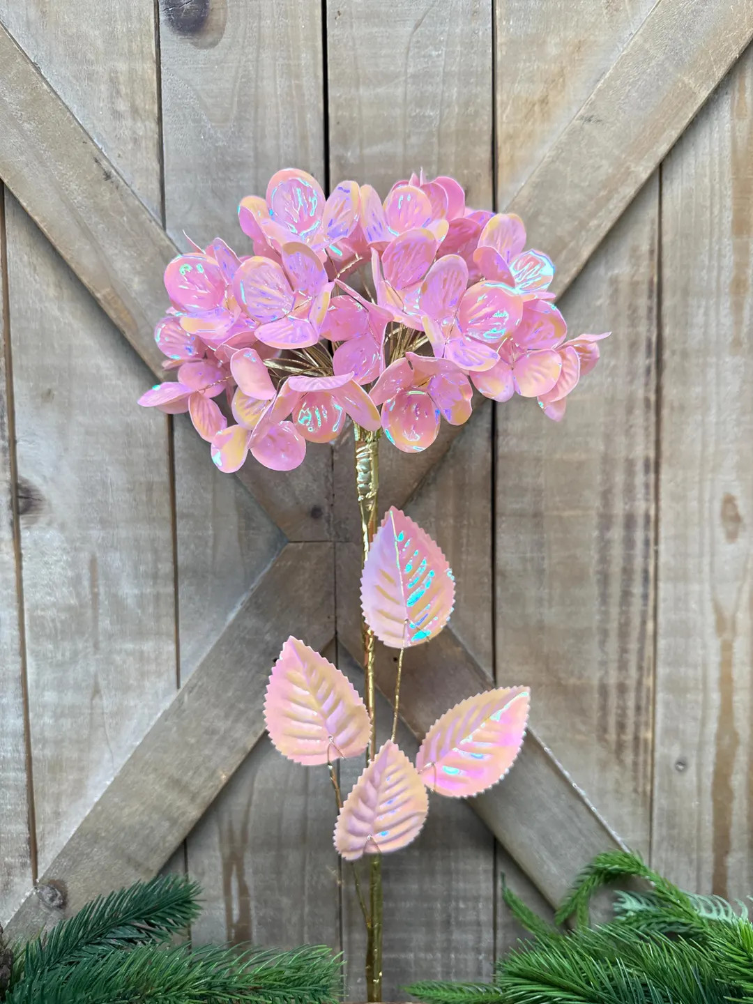 24 Inch High, Plastic Pink Iridescent Hydrangea With Gold Stem, Wreath Decor, Tree Decoration - E... | Etsy (US)