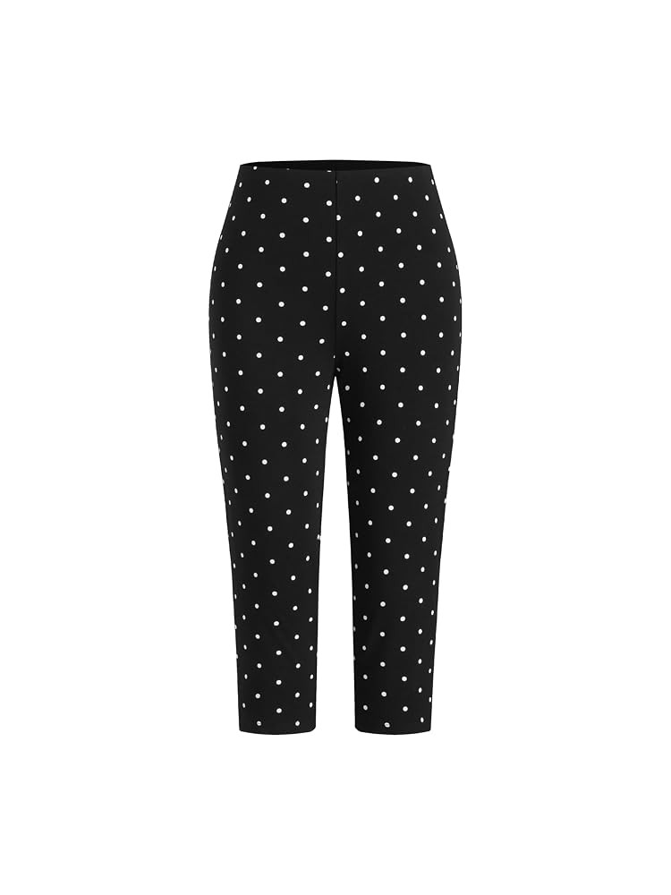CIDER Women Mid Waist Polka Dot Capri Leggings High Stretch Slim Fit Cotton Blend Knit Fabric Pan... | Amazon (US)