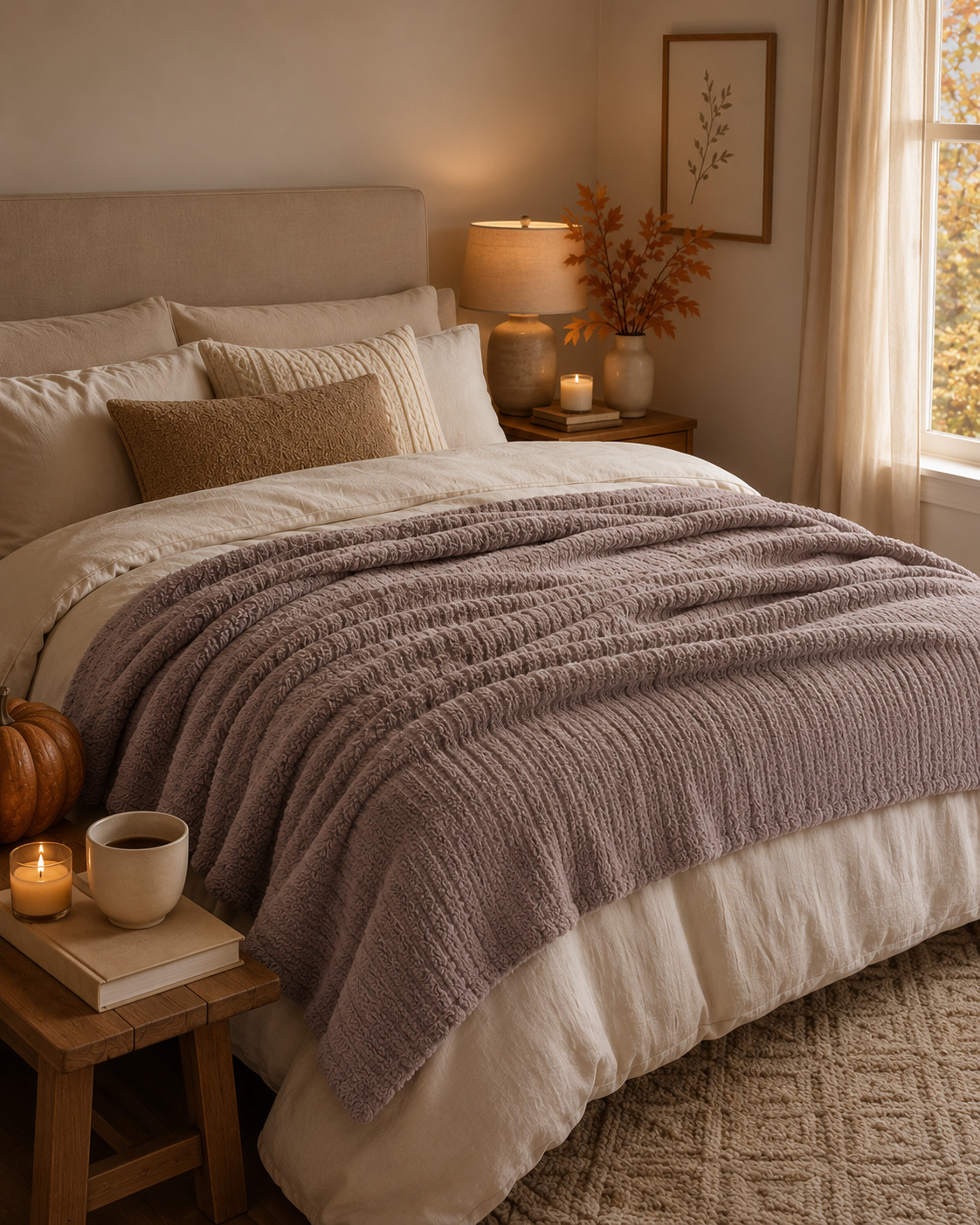 The coziest fall reset starts right here 🤍🍂 This dreamy layered bed moment is all about that buttery-soft, ribbed texture that instantly makes your space feel warm, elevated, and lived-in. I’m obsessed with how lightweight yet cozy this blanket is—perfect for slow mornings, candle-lit nights, and staying in all season long. It gives that effortless neutral aesthetic while still feeling super luxe and inviting. Truly the kind of piece that makes your bedroom feel like a calm, cozy escape ✨

#FallBedroom #CozyVibes #NeutralHome #BedroomInspo #FallDecor #CozyHome #WarmAndCozy #NeutralAesthetic #HomeStyling #FallVibes #BedroomGoals #LayeredBedding #MinimalHome #ComfortLiving #SoftTextures #CozySeason #AutumnHome #InteriorInspo #StayCozy #HyggeHome #HomeDetails #ModernBedroom #CalmSpaces #SimpleLiving #CozyAesthetic 

 #LTKSeasonal #LTKHome #LTKSaleAlert