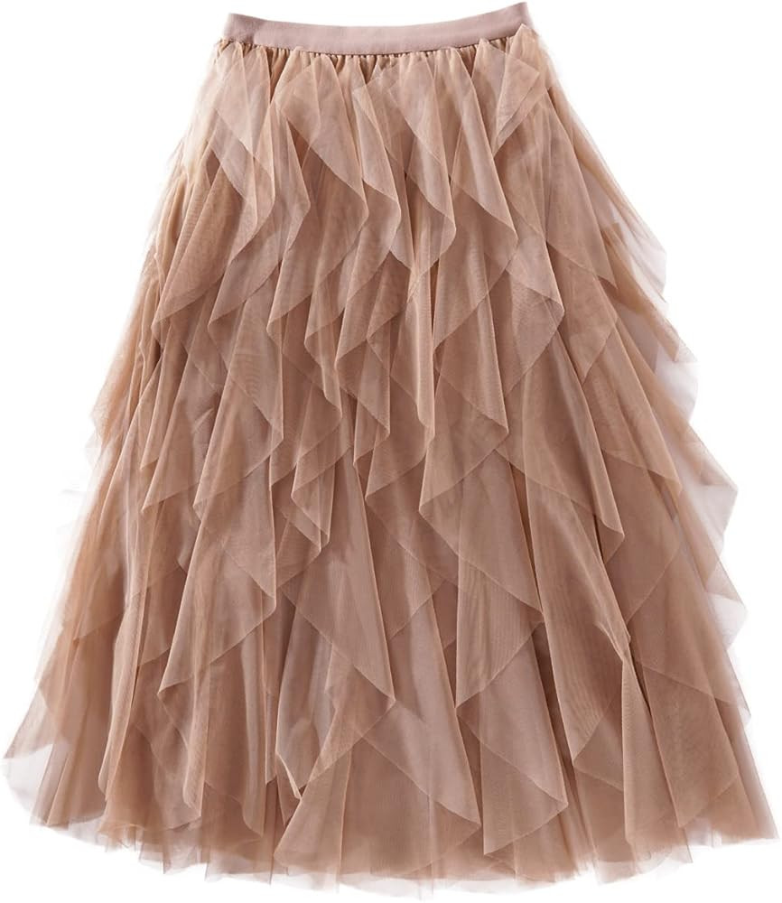 Femiserah Women's Long Rainbow A Line Tulle Tutu Skirts Tiered Skirt Petticoat | Amazon (US)