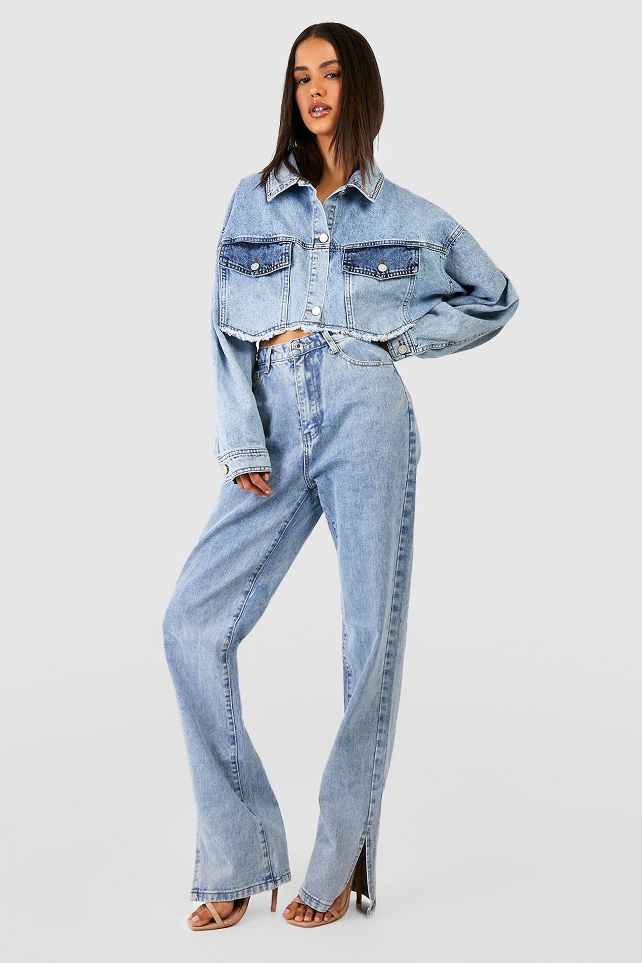 High Rise Split Hem Straight Leg Jeans | Boohoo.com (US & CA)