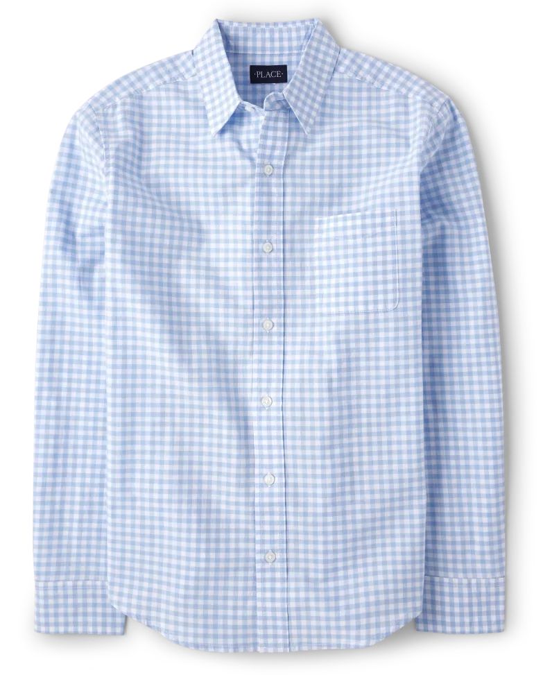 Mens Dad And Me Gingham Poplin Button Down Shirt - whirlwind | The Children's Place