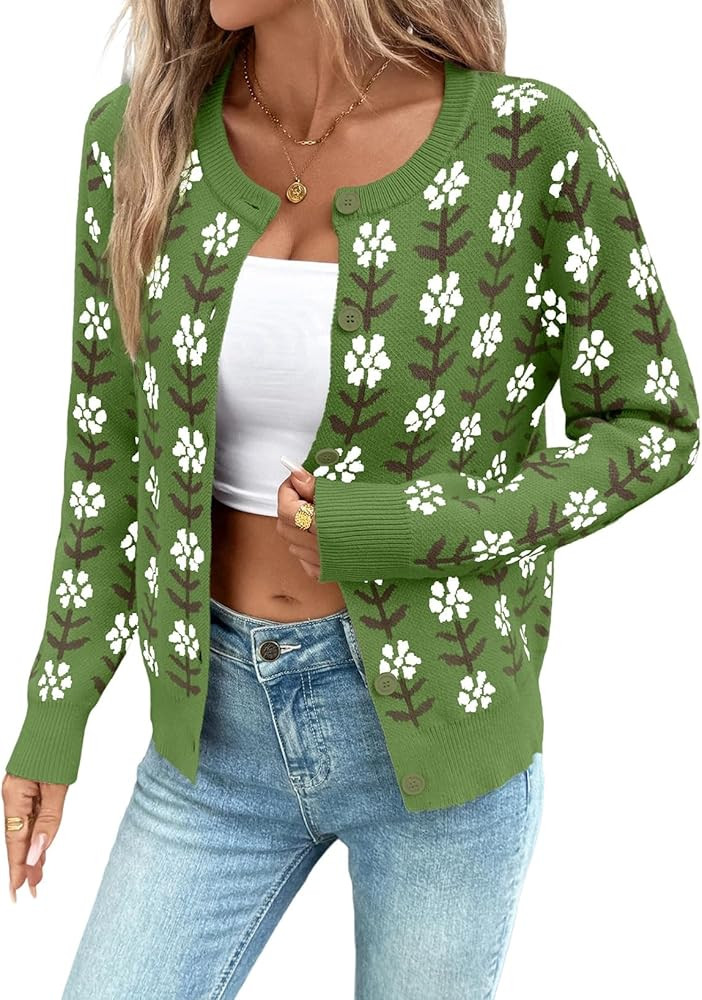 Sidefeel Cardigan Sweaters for Women Printed Cropped Sweater | Amazon (US)