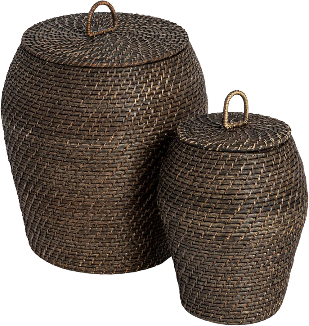 Bloomingville Rattan Wicker Storage Basket with Lid, Washed Black Finish, Set of 2 | Amazon (US)