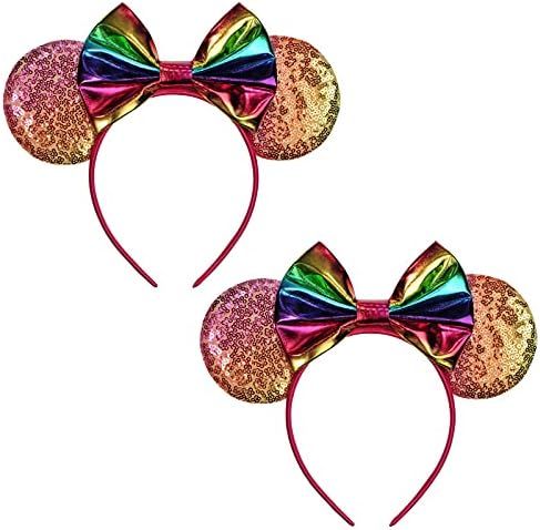 Mouse Ears Bow Headbands,FANYITY 2 Pcs Mice Ears Headbands for Girls & Women Glitter Party Princess  | Amazon (US)