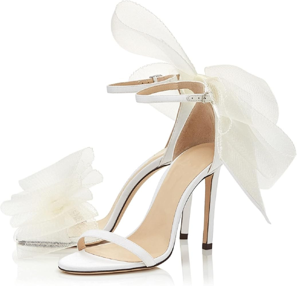 Women's Stiletto High Heeled Sandals with Asymmetric Lace Mesh Bows Knot Decoration Open Toe Ankle S | Amazon (US)
