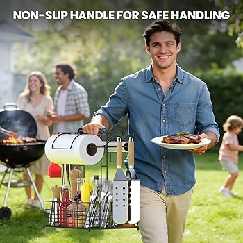 Grill Caddy for Outdoor Grill with 2 Paper Towel Holders,Barbecue Tool Sets Storage Organizer,BBQ... | Amazon (US)