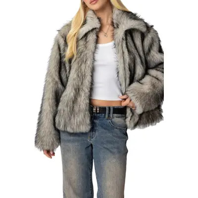 EDIKTED Mob Wife Faux Fur Jacket in Black-And-White at Nordstrom, Size Large | Nordstrom