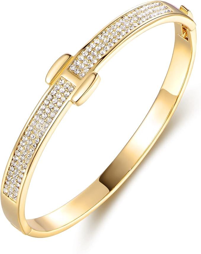 Bazel 18K Gold Plated Crystal Belt Bangle for Women (Gold) | Amazon (US)