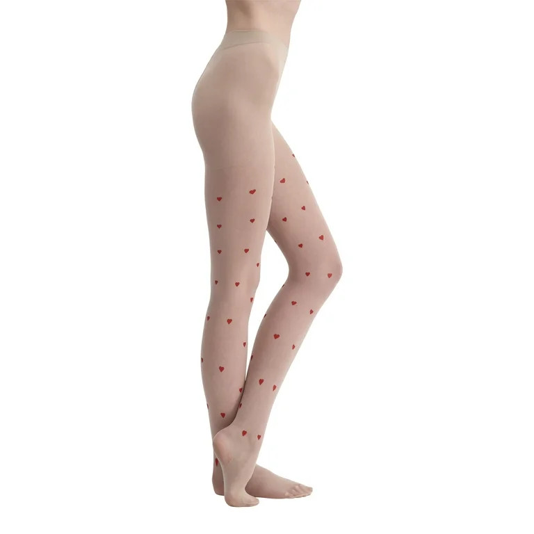No Boundaries Sheer Heart Print Tights, Women’s | Walmart (US)
