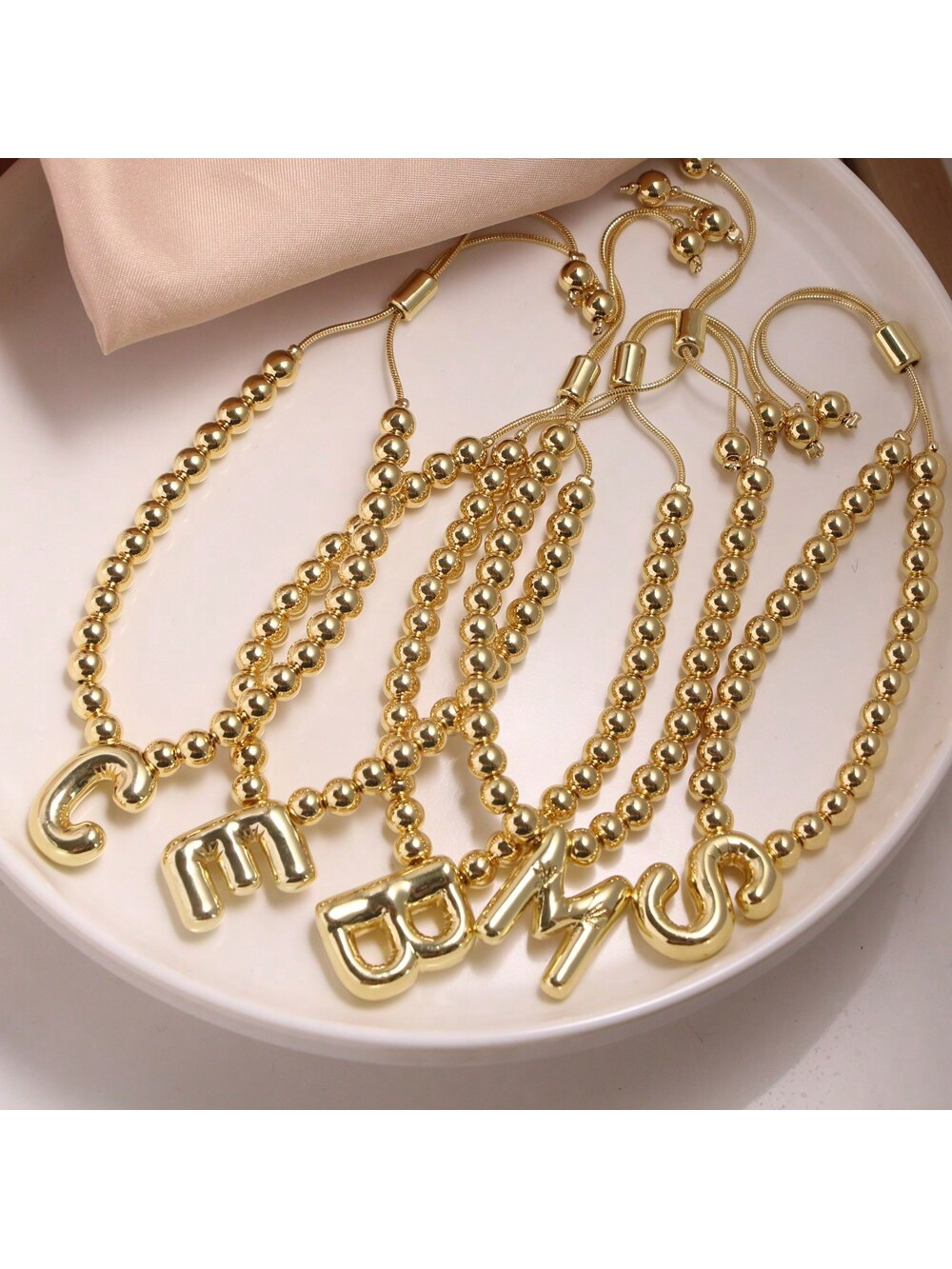 1pc Vintage Balloon Initial Letter Women Bracelet New Simple 18K Gold Plated Beads Adjustable Cha... | SHEIN