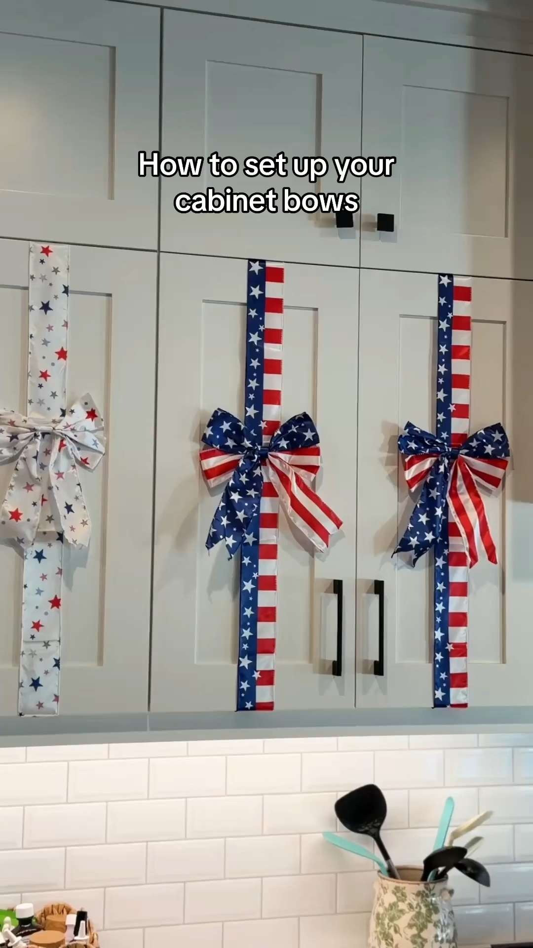 Independence Day cabinet bows 😍 Such an easy way to decorate for the holiday 

 #LTKdayinmylife #LTKSeasonal #LTKHome