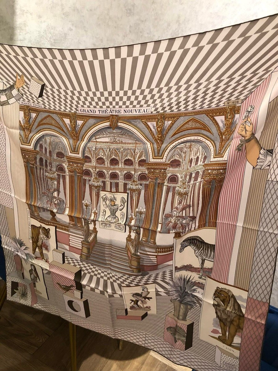 HERMES Carre Grand Theatre Nouveau 90 X 90 cm Pink Brown Silk Scarf New  | eBay | eBay US