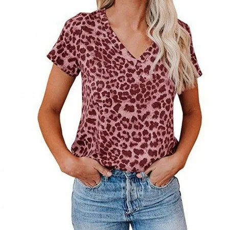 Sale In Spring and Summer V-neck Short Sleeve Printed Leopard T-Shirt top | Walmart (US)