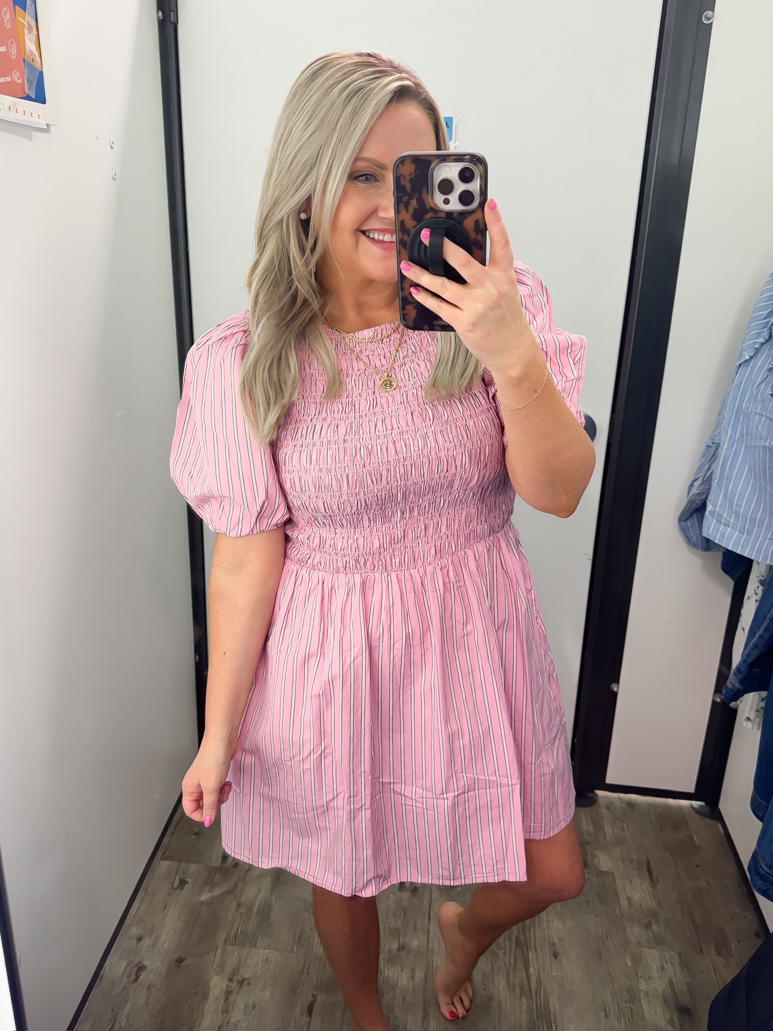 This dress is such a fun and flattering find for spring!! I love the smocked detail and puff sleeves, it gives the prettiest shape while still feeling super comfortable. The pink stripes make it such a cute, feminine piece you can wear for so many occasions.

Wearing size small.

spring dresses pink striped dress smocked dress puff sleeve dress spring outfit ideas brunch outfit ideas feminine spring style casual spring dress flirty spring outfit womens spring fashion lovelylifestyling

#LTKOver40 #LTKootd #LTKSeasonal