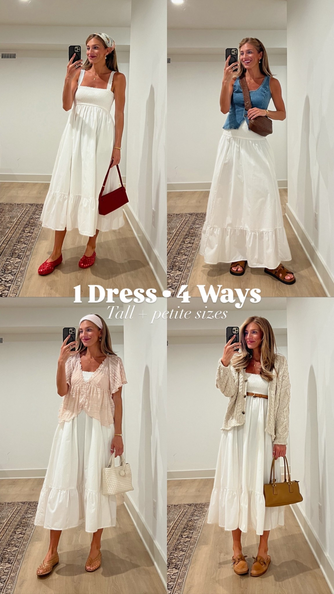 Ways to wear this white @abercrombie maxi dress that converts into a skirt for Europe trip! 
Sizing below:
Size small tall in dress
Small in all tops. 
Red jelly flats are old from old navy but linked similar 
Medium in cardigan for super oversized fit but runs oversized already. 

#LTKootd #LTKTravel #LTKTall