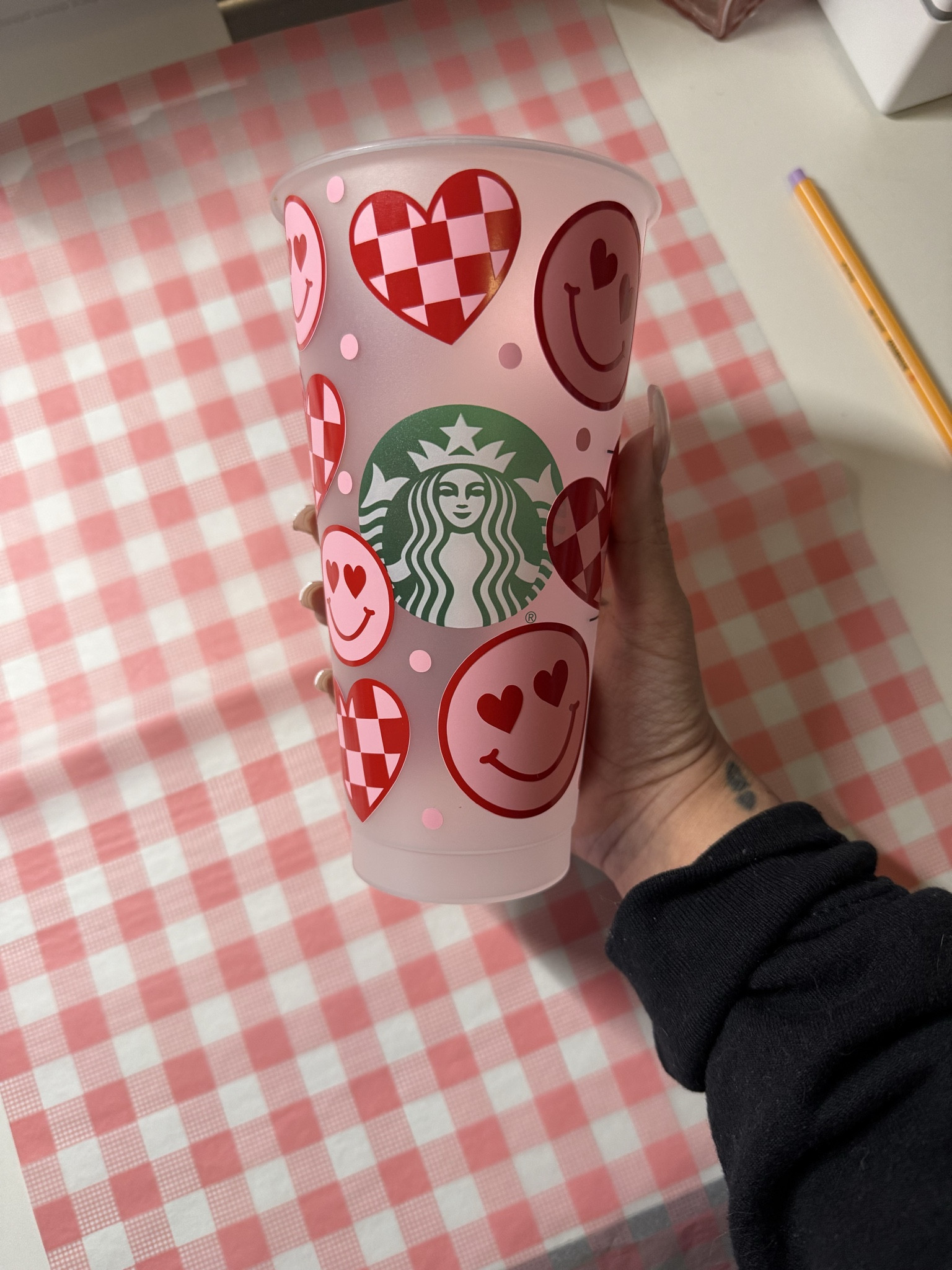 starbucks cold cup 💖 cute hearts + smiley face iced coffee aesthetic 

 #LTKmorningroutine #LTKselfcare #LTKHome