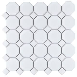 Merola Tile Metro Octagon Matte White w/White Dot 11-1/2 in. x 11-1/2 in. Porcelain Mosaic (9.38 ... | The Home Depot