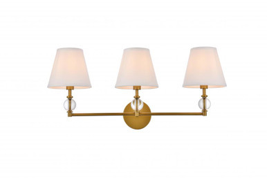 Bethany Bath Vanity, 3-Light, Brass, White Fabric Shade, 27.5"W (LD7023W24BR TWZ02) | Lighting Reimagined