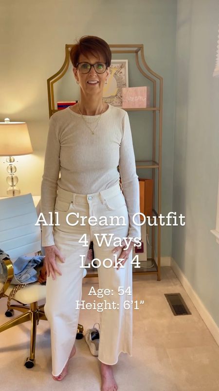 All cream outfit 4 ways
Look 4
Add some texture to a monochromatic outfit. Wearing this textured short sleeve sweater with cream jeans.

Over 50 fashion, tall fashion, workwear, everyday, timeless, Classic Outfits

Hi I’m Suzanne from A Tall Drink of Style - I am 6’1”. I have a 36” inseam. I wear a medium in most tops, an 8 or a 10 in most bottoms, an 8 in most dresses, and a size 9 shoe. 

fashion for women over 50, tall fashion, smart casual, work outfit, workwear, timeless classic outfits, timeless classic style, classic fashion, jeans, date night outfit, dress, spring outfit

#LTKover40 #LTKfindsunder100 #LTKworkwear